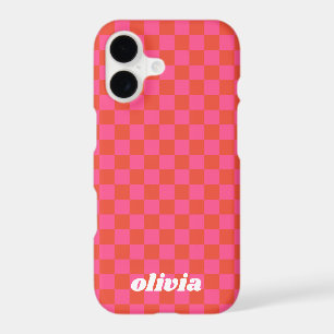 Motif à carreaux rose rouge avec nom personnalisé