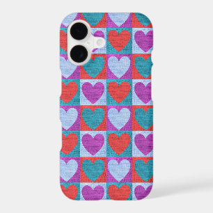 Motif à cœur à carreaux violet, vert et rouge