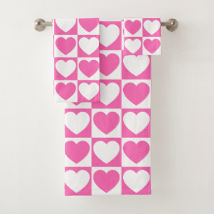 Motif À damiers rose et blanc aux coeurs