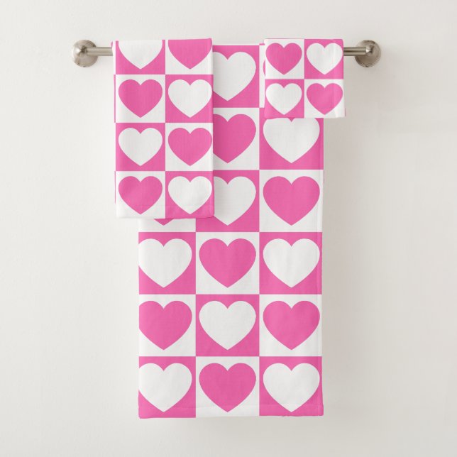 Motif À damiers rose et blanc avec coeur (En situation)