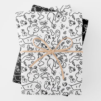 Motif à doodle noir et blanc enveloppe feuille pap