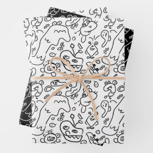 Motif à doodle noir et blanc enveloppe feuille pap