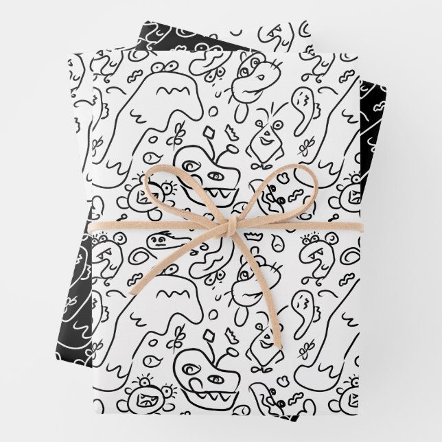 Motif à doodle noir et blanc enveloppe feuille pap (En situation)