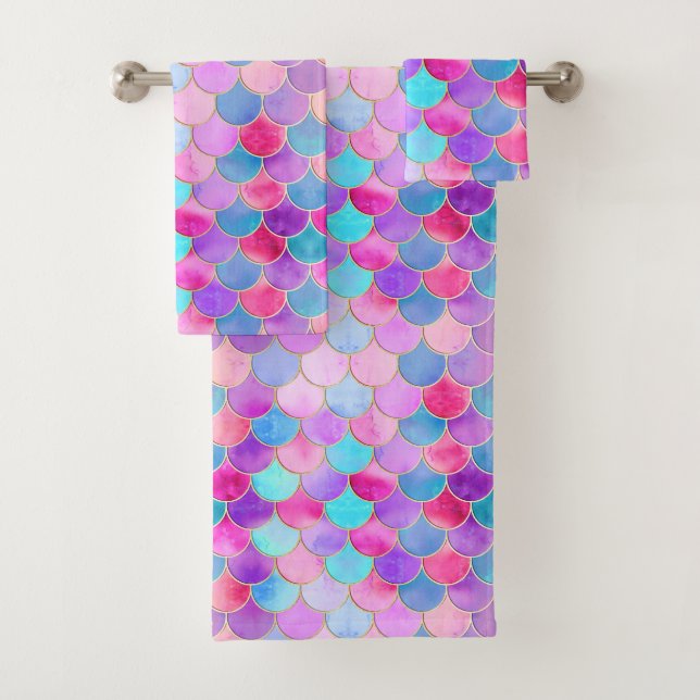Motif à échelle de sirène rose, violet et aqua (En situation)