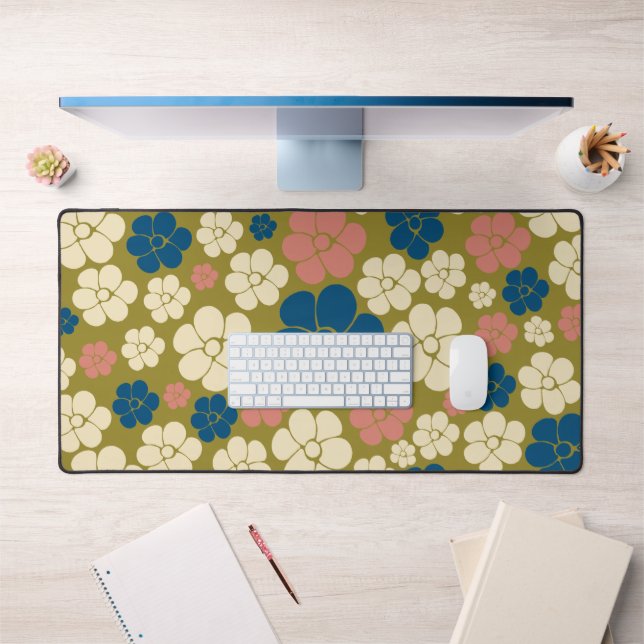 Motif à fleurs - Bleu, Vert olive, Rose et Crème (Bureau 1)