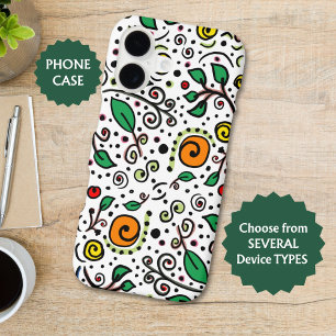 Motif à fleurs orange Swirl Berry sur blanc -