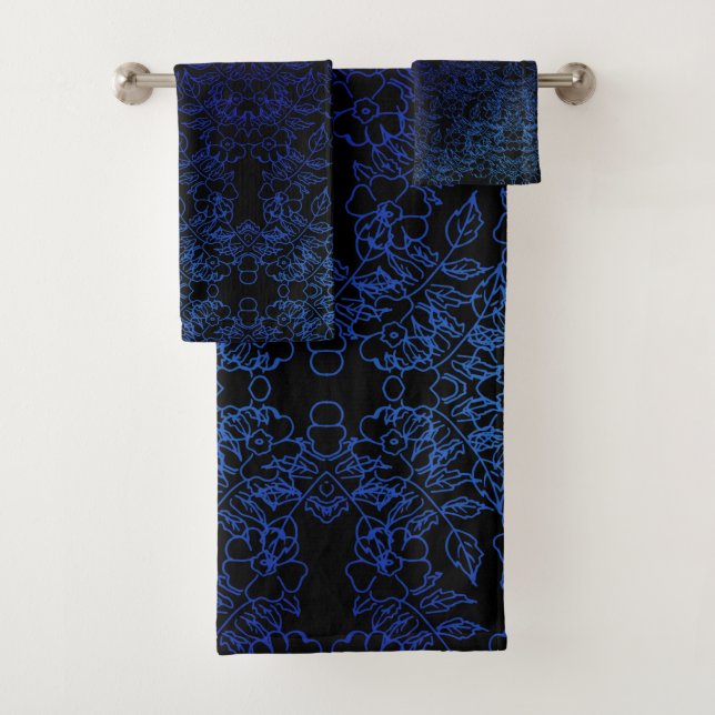 Motif à imprimé floral bleu élégant sur noir (En situation)