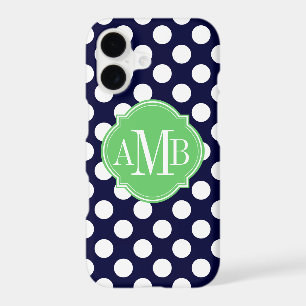 Motif à pois bleu marine et blanc avec monogramme