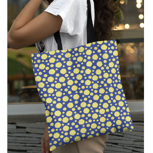 Motif à pois jaunes sur sac bleu fourre-tout