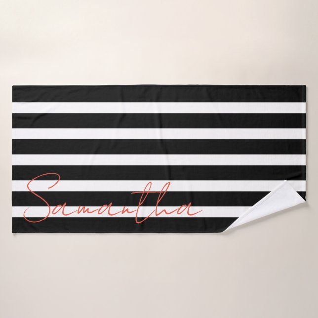 Motif à rayures noir et blanc (Serviette de bain)