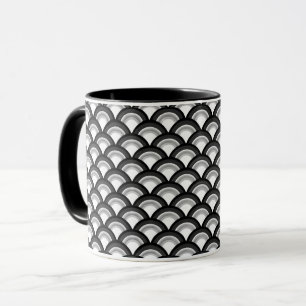 Motif à vagues Art déco - Mug noir et blanc