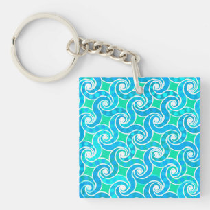 motif Abstrait - Bleu, Jade vert & Blanc