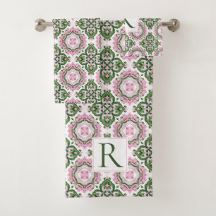 Motif abstrait méditerranéen vert rose