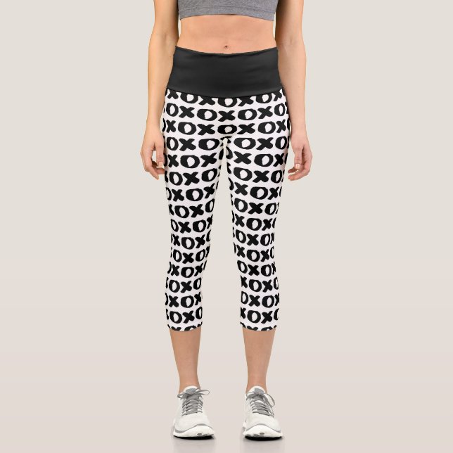 Motif Abstrait noir et blanc Capri Leggings (Recto)
