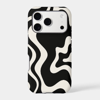 Motif Abstrait Rétro en Tourbillon Liquide en Noir