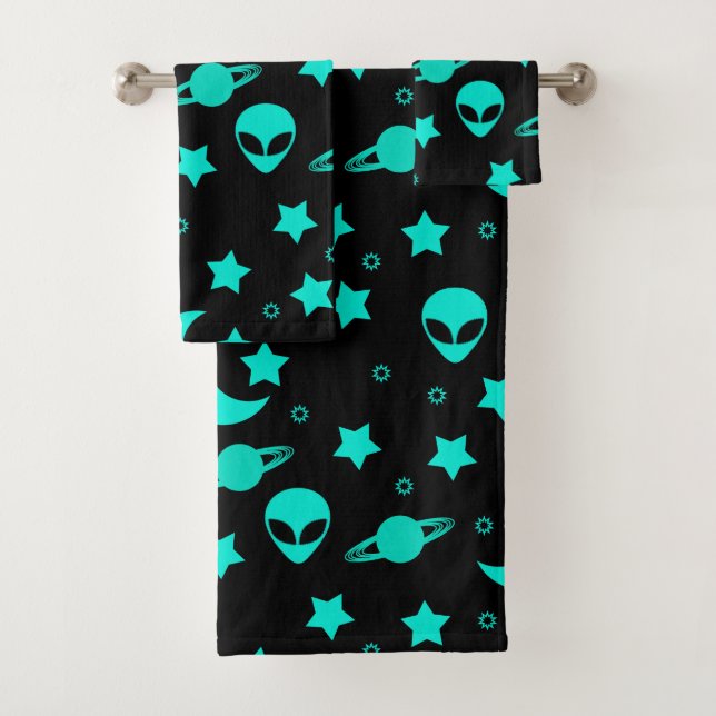 Motif Alien turquoise avec étoiles et lunes (En situation)