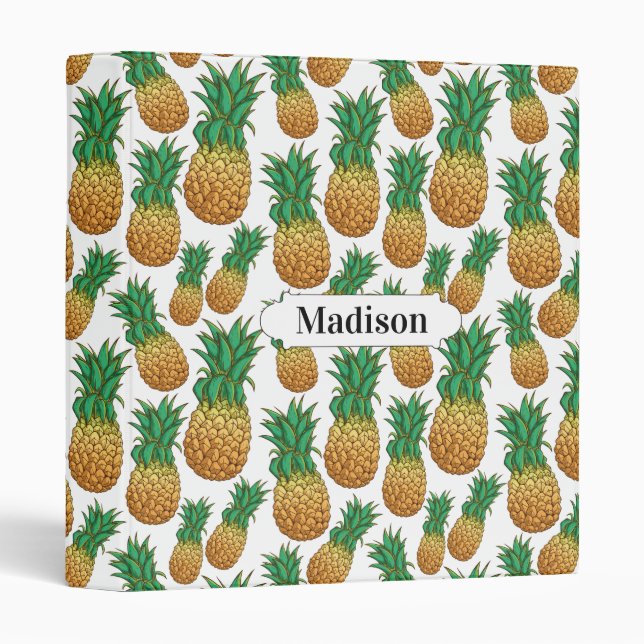 Motif ananas nom personnalisé classeurs (Devant/Côté)