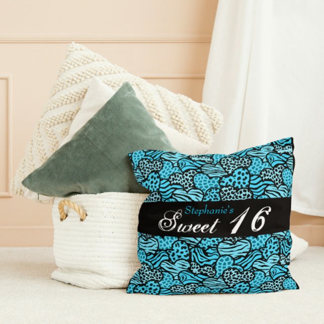 Motif animal bleu coeur Sweet sixteen Coussin (Créateur téléchargé)