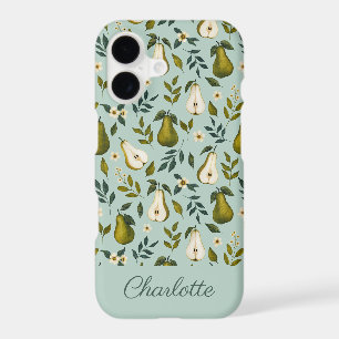 Motif aquarelle de poire verte sur bleu poussiéreu