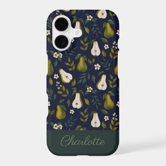 Motif aquarelle poire verte sur fond bleu foncé