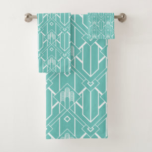 Motif Art déco blanc 3 sur arrière - plan turquois
