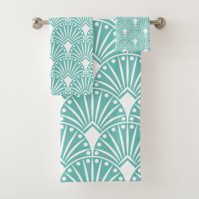 Motif Art déco blanc sur arrière - plan turquoise (En situation)