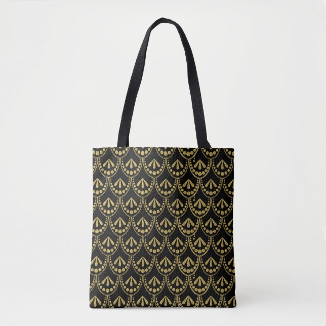 Motif art déco noir et or 12 sacs fourre-tout (Devant)