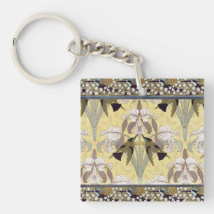 Motif Art Nouveau d'orchidée colibri vintage