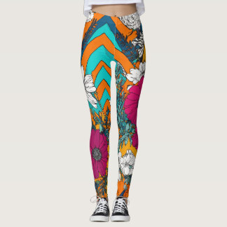 Motif artistique avec fleurs colorées Leggings