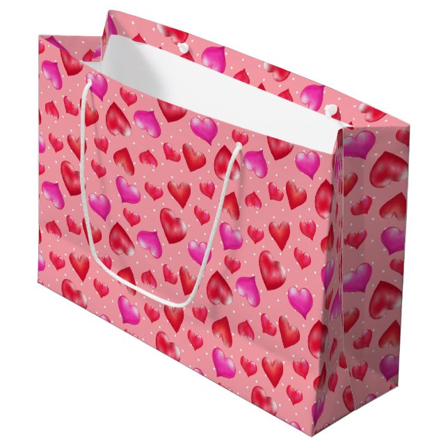 Motif aux Coeurs rose et rouge, Sac cadeau Valenti (Devant Angle)