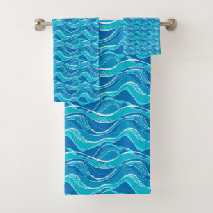 Motif avec vagues bleues avec motif tribal blanc