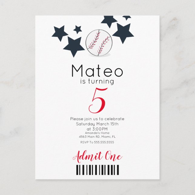 Motif Baseball Moderne Invitation de Style de Bill (Devant)