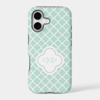 Motif blanc à quatre feuilles de menthe Monogramme