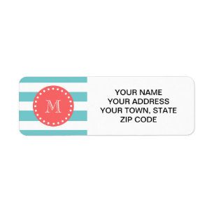 Motif blanc bleu turquoise de rayures, monogramme
