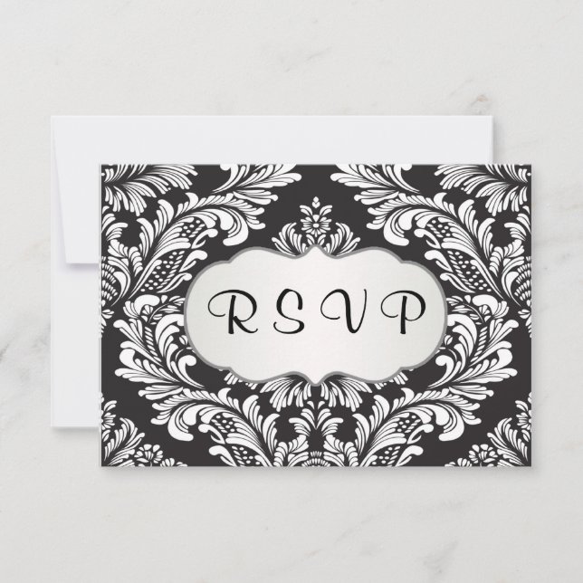 Motif blanc feuilleté sur noir RSVP (Devant)