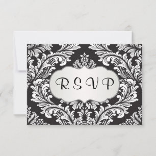 Motif blanc feuillu de damasl sur RSVP noir