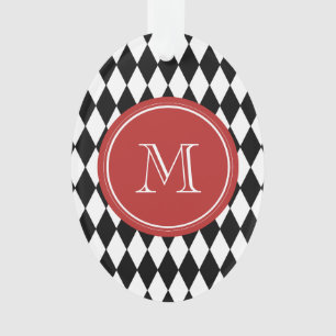 Motif blanc noir de harlequin, monogramme rouge