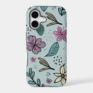 Motif bleu illustré de fleurs et de feuilles migno