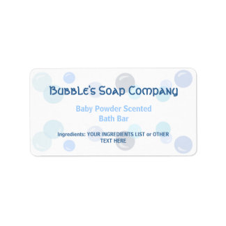 Motif Blue Bubbles sur Étiquette de savon blanc
