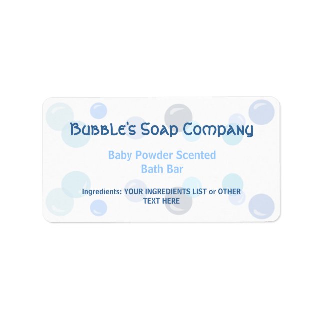 Motif Blue Bubbles sur Étiquette de savon blanc (Devant)