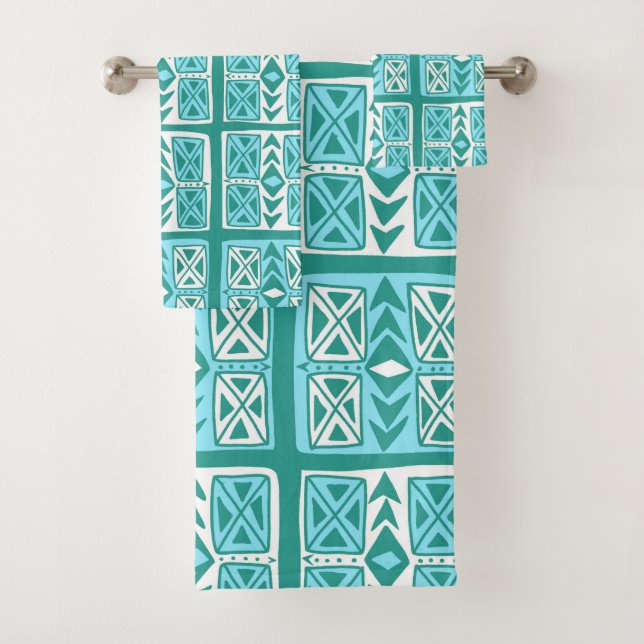 Motif Boho bleu vert et blanc géométrique (En situation)