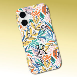 Motif botanique coloré avec initiale de monogramme