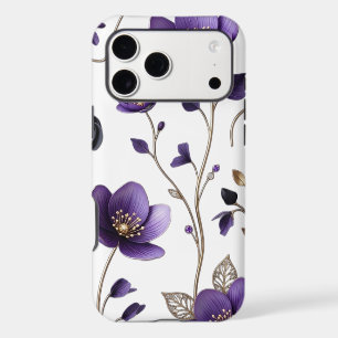 Motif botanique floral 3D violet et or élégant