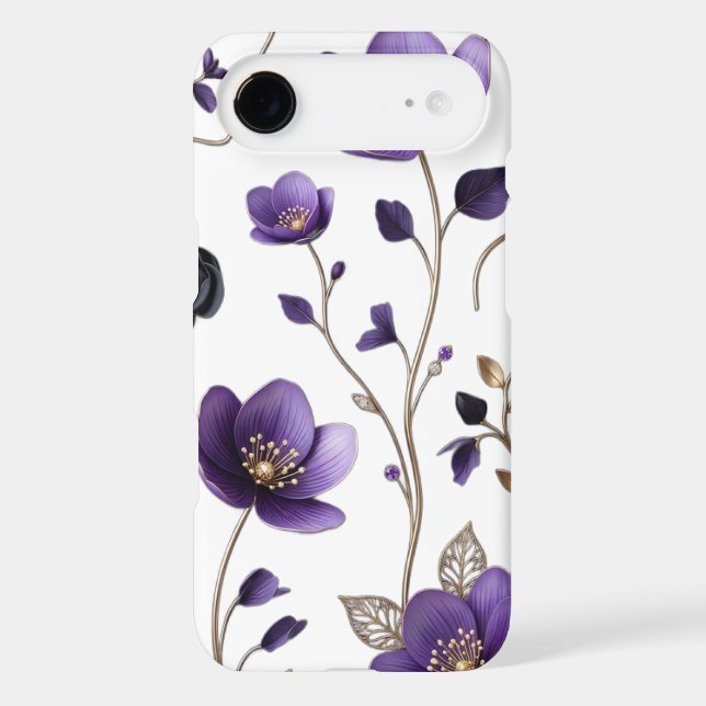 Motif botanique floral 3D violet et or élégant  (Verso)