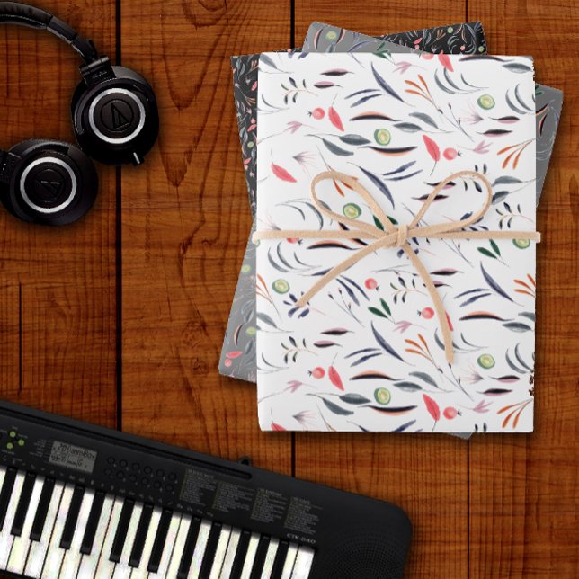 Motif botanique laisser du papier d'emballage noir (Créateur téléchargé)