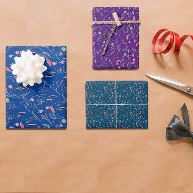 Motif botanique laisser papier d'emballage bleu vi (Créateur téléchargé)