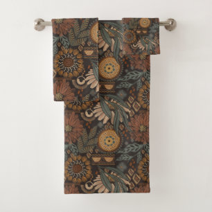 Motif botanique terracotta sauge boho foncé