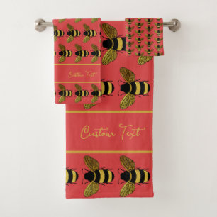 MOTIF BUMBLEBEE OR JAUNE BEE NOIR SUR ROUGE