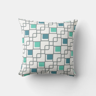 Motif carré lié turquoise vert blanc coussin