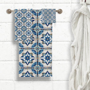 Motif carrelage marocain décoré n° 4 bleu blanc ID